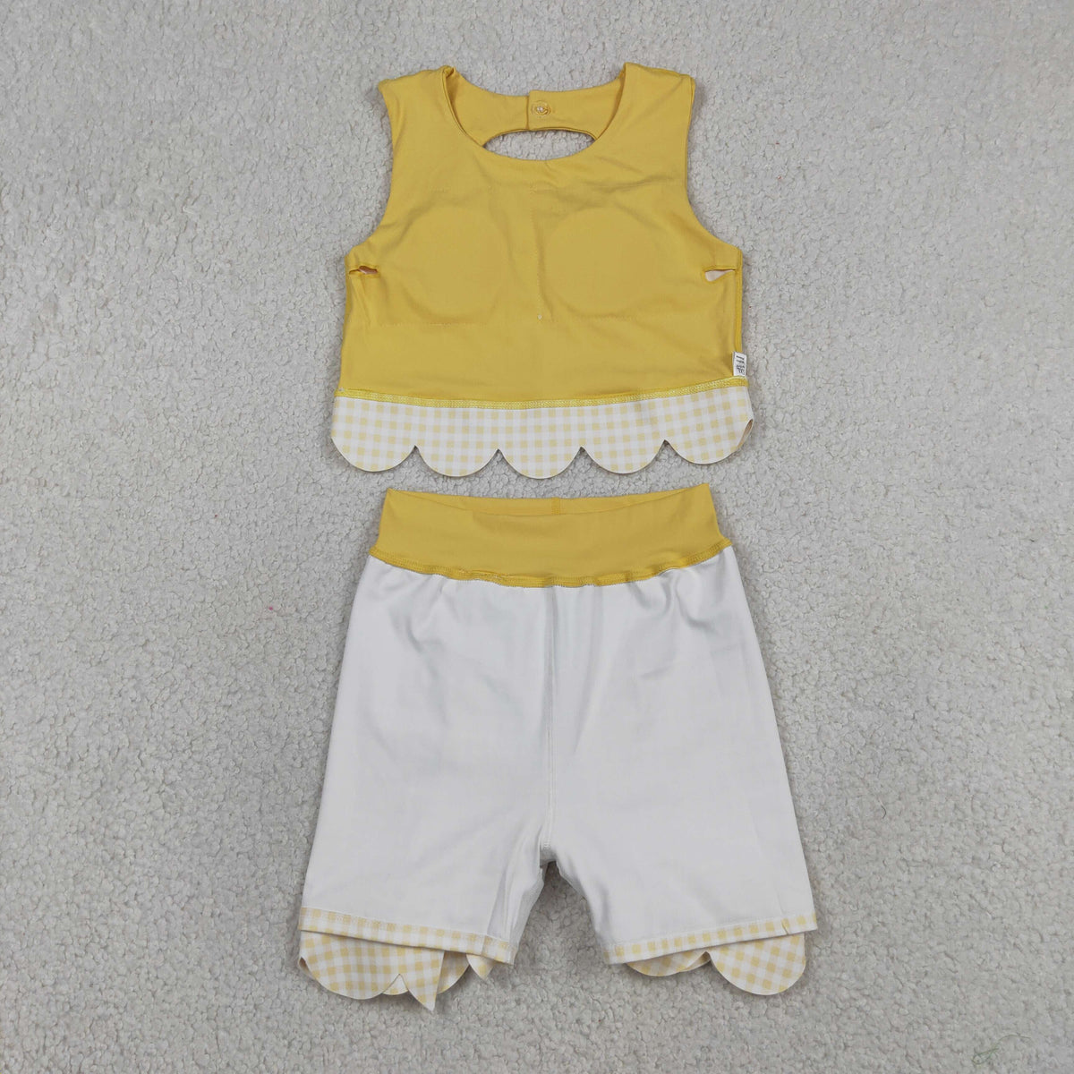 GSD3324 Baby Girls Yellow Vests Bows Skirt Short Yoga Active Scallop Clothes Set