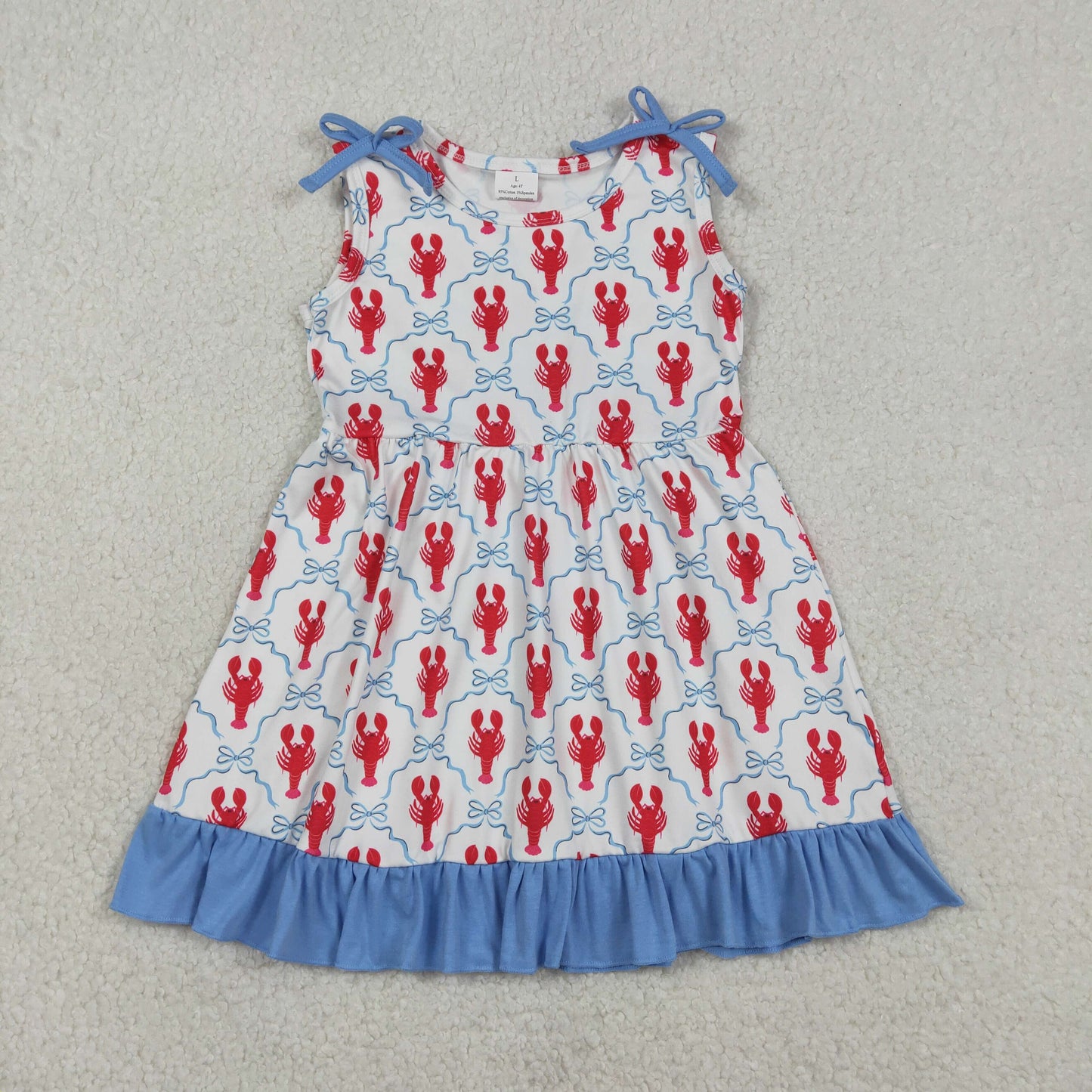 GSD3389 Baby Girls Sleeveless Bows Crayfishes Checked Ruffle Knee Length Dresses