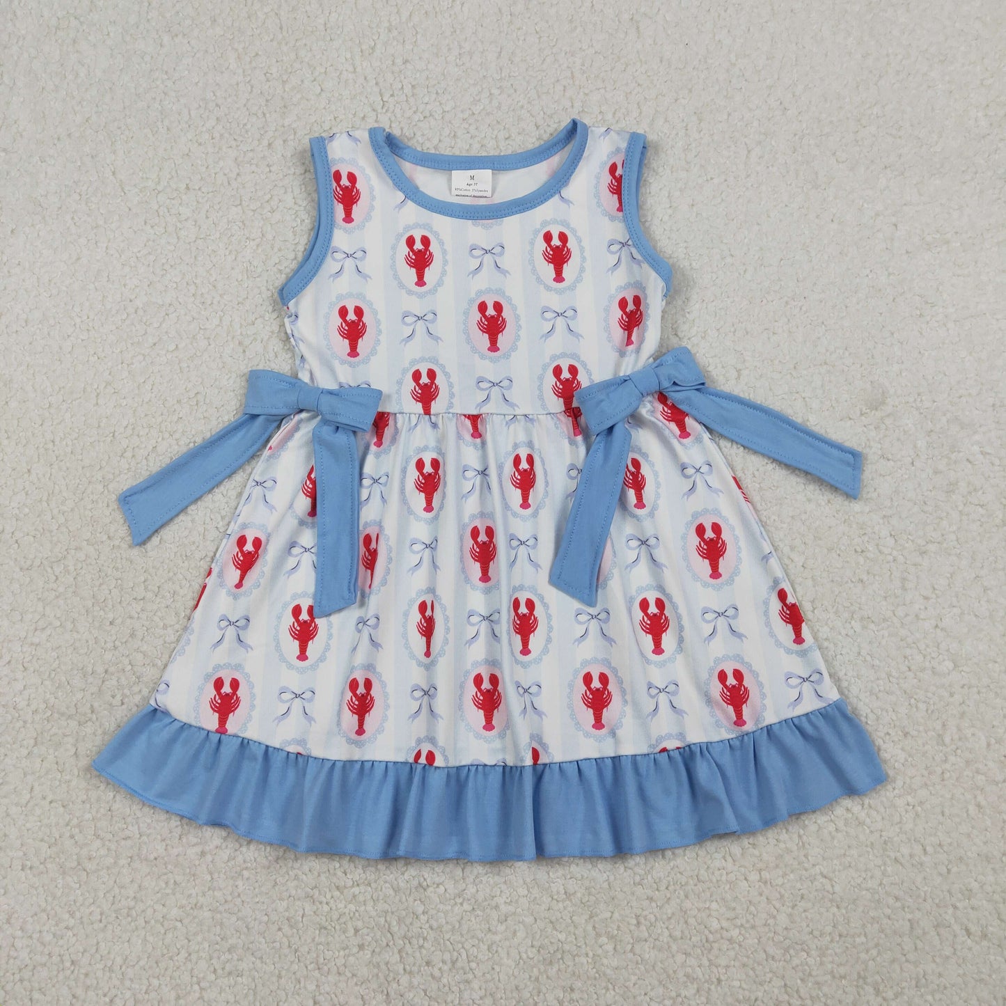 GSD3448 Baby Girls Sleeveless Bows Crayfishes Ruffle Knee Length Dresses
