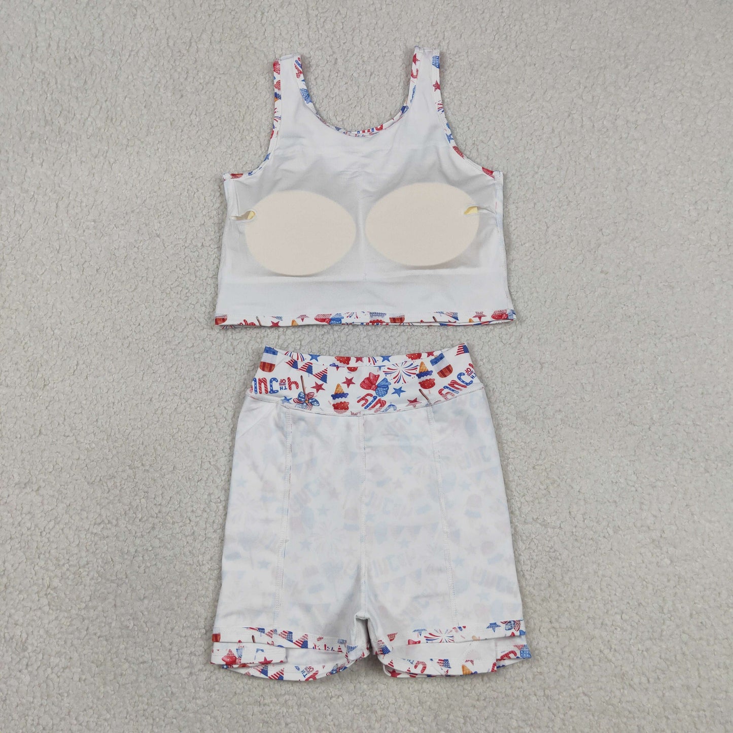 GSD3498 Baby Girls Stars Flags Vests Top Skirt Short 4th of July Yoga Active Clothes Sets