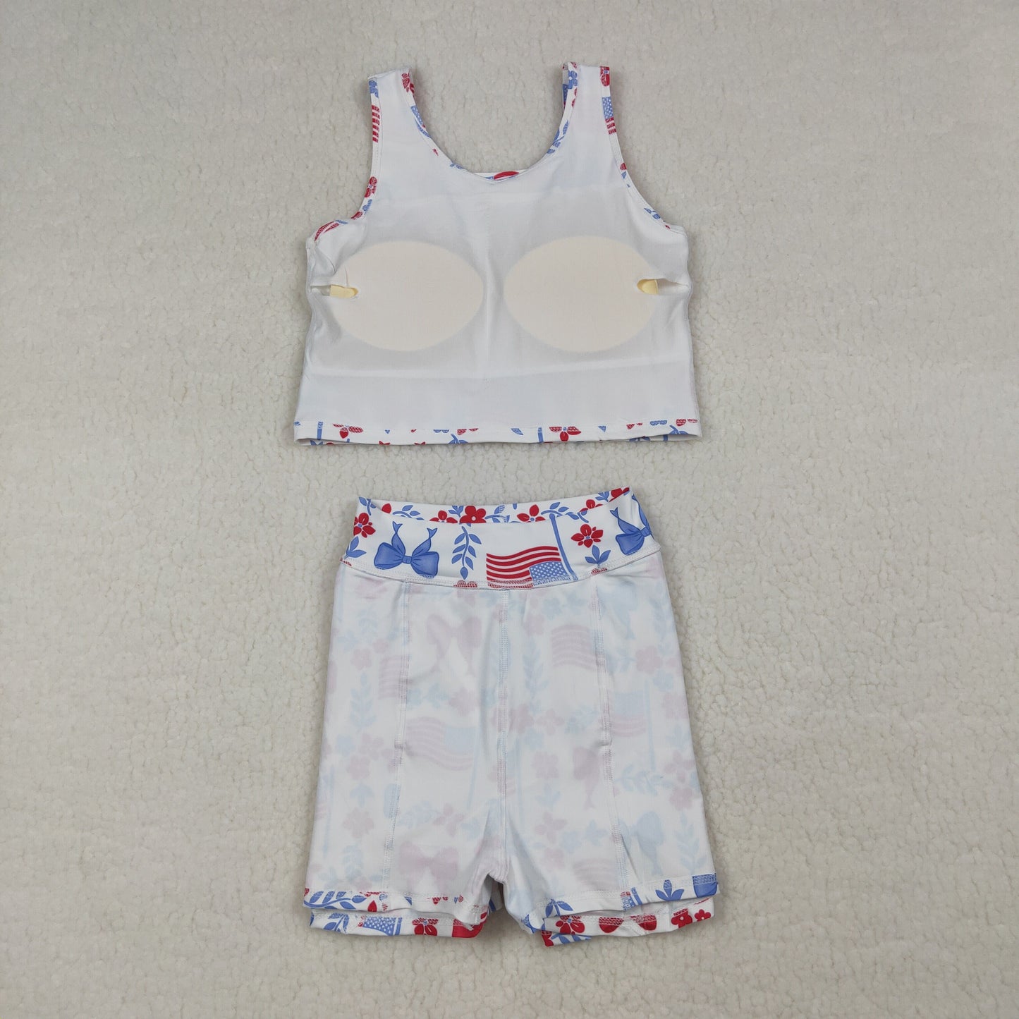 GSD3499 Baby Girls Flowers Flags Vests Top Skirt Short 4th of July Yoga Active Clothes Sets