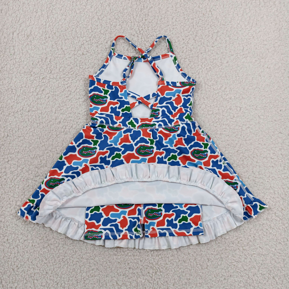 GSD3589 Baby Girls Strap Florida Camo Team Yoga Active Short Ruffle Knee Length Dress