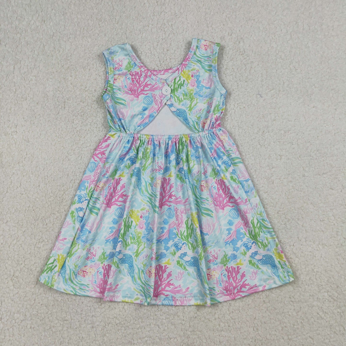 GSD3665 Baby Girls Sleeveless Colorful Sea Plants Print Knee Legth Dresses