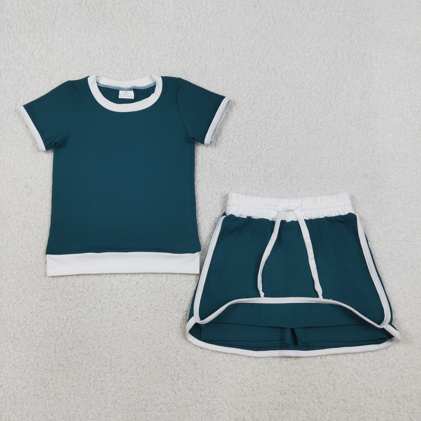 GSD3670 Baby Girls Dark Green Short Sleeve Top Skirt Short Cotton Clothes Set