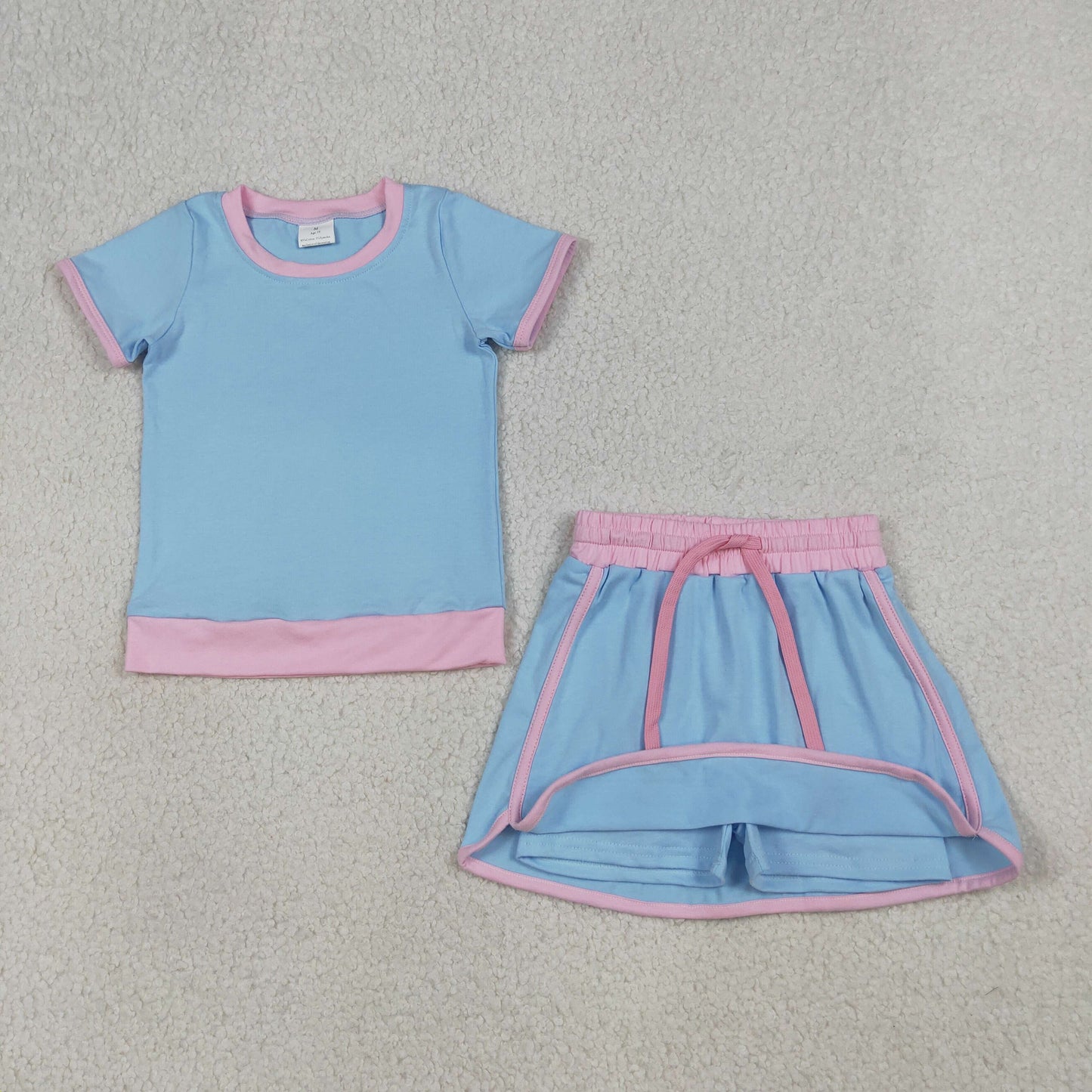 Mama and Me Girls Blue Short Sleeve Shirt Top Skirt Short Cotton Clothes Sets