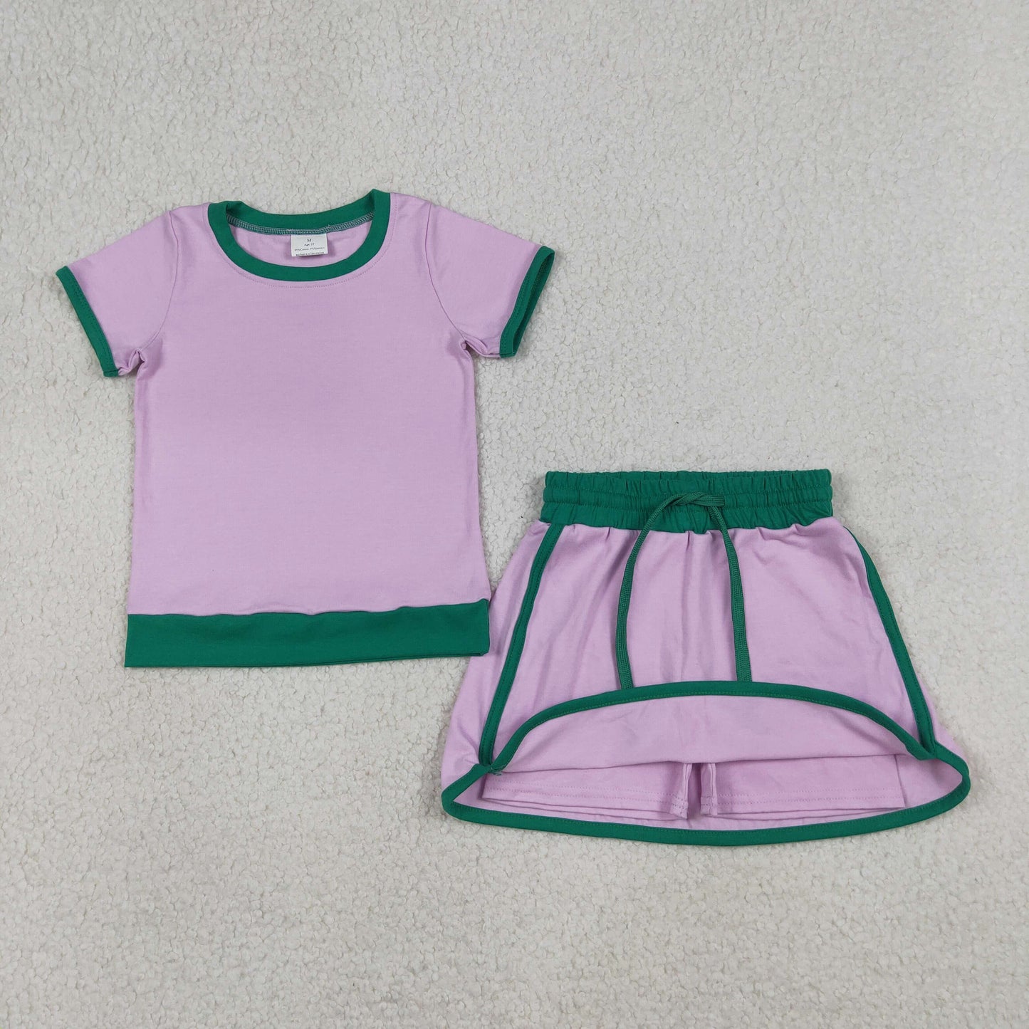 GSD3672 Baby Girls Pink Short Sleeve Top Skirt Short Cotton Clothes Set