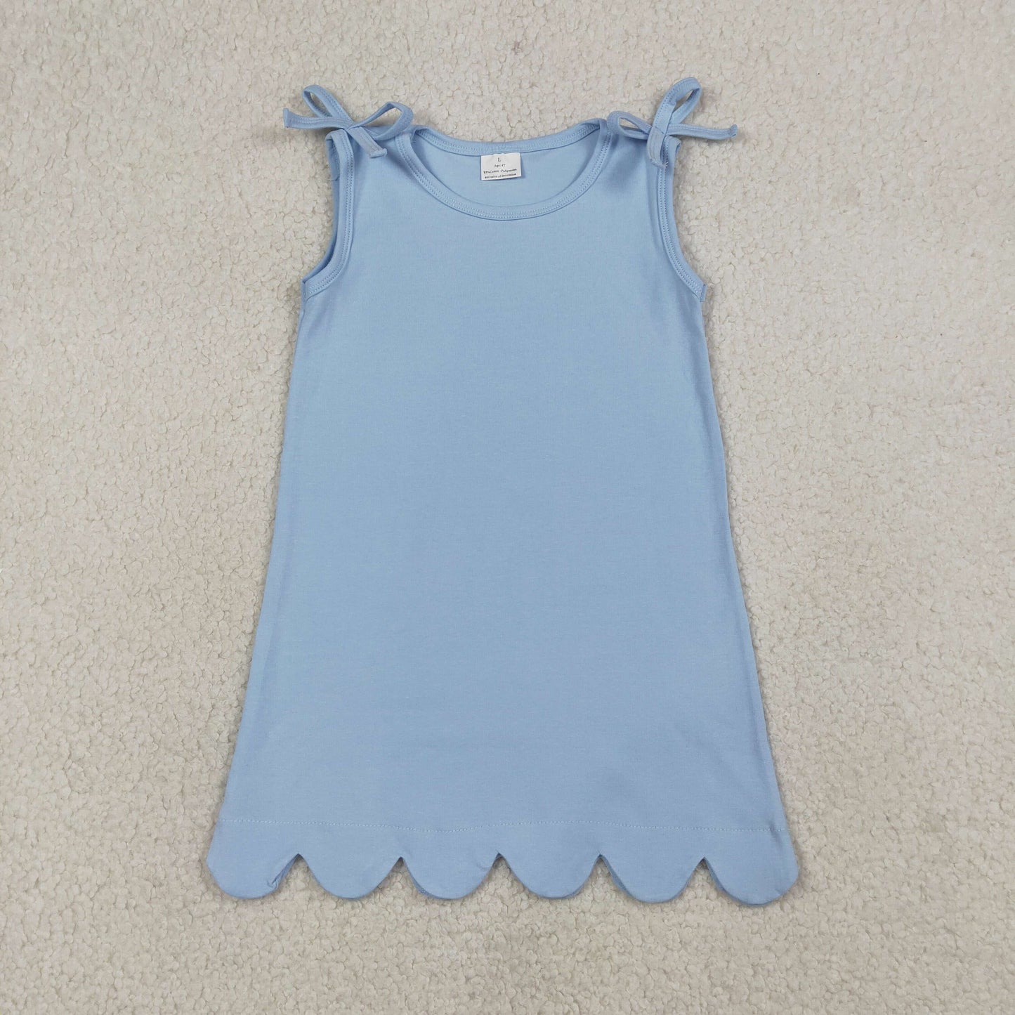 GSD3705 Baby Girls Blue Bows Sleevelss Scallop Knee Length Dresses