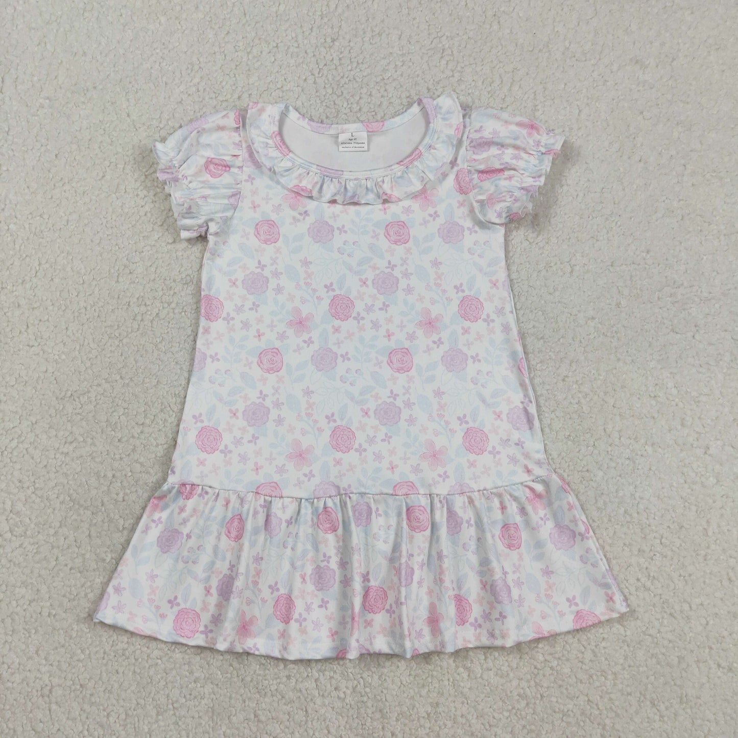 GSD3717 Baby Girls Short Ruffle Sleeve Colorful Flowers Knee Length Dresses