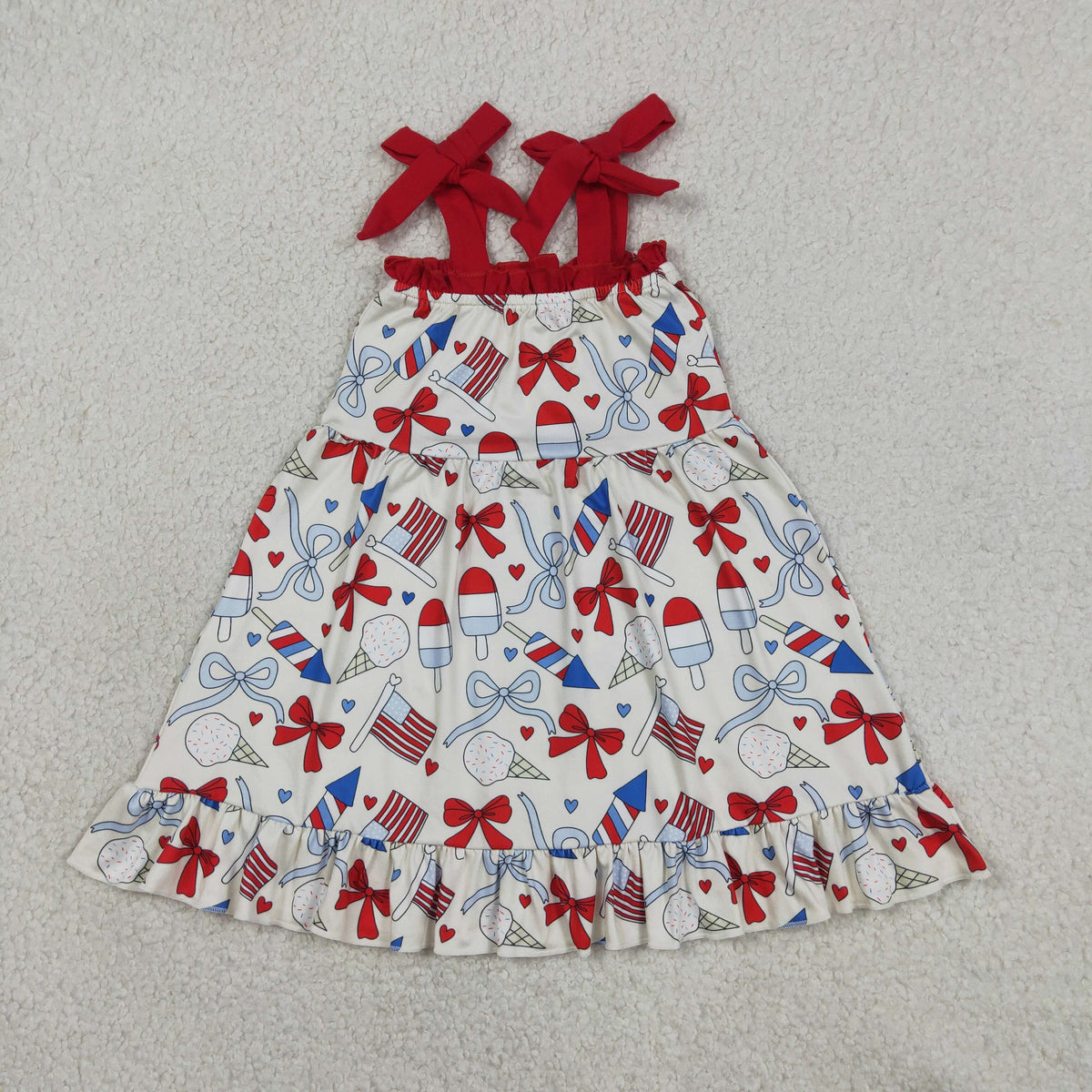 GSD3723 Baby Girls Strap Bows Popsicle 4th of July Ruffle Knee Length Dresses