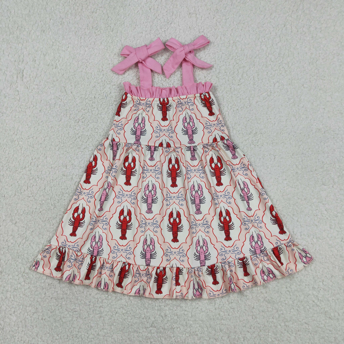 GSD3730 Baby Girls Strap Bows Crayfishes Ruffle Knee Length Dresses