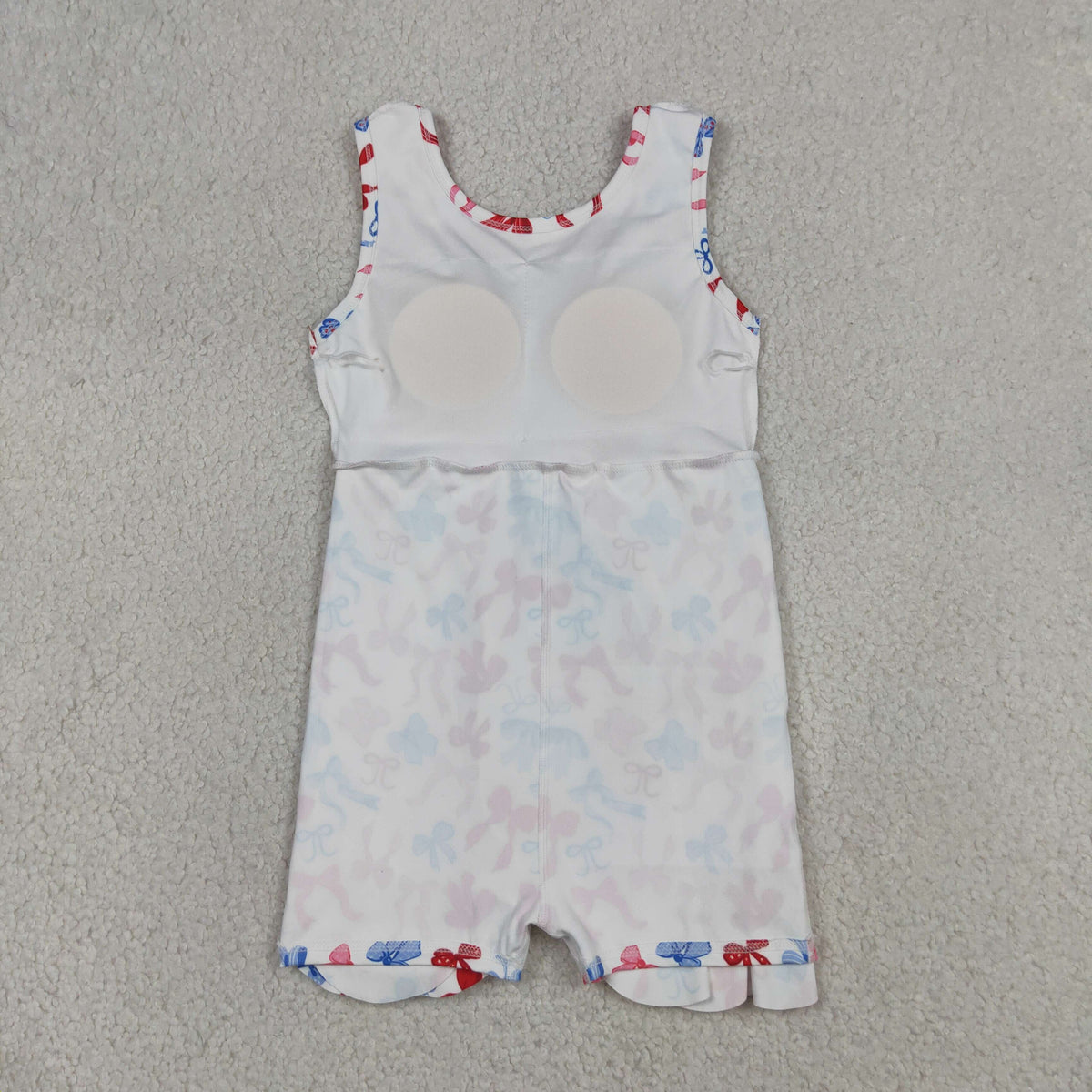 GSD3809 Baby Girls Red Blue Bows Yoga Active Short Scallop 4th of July Dress