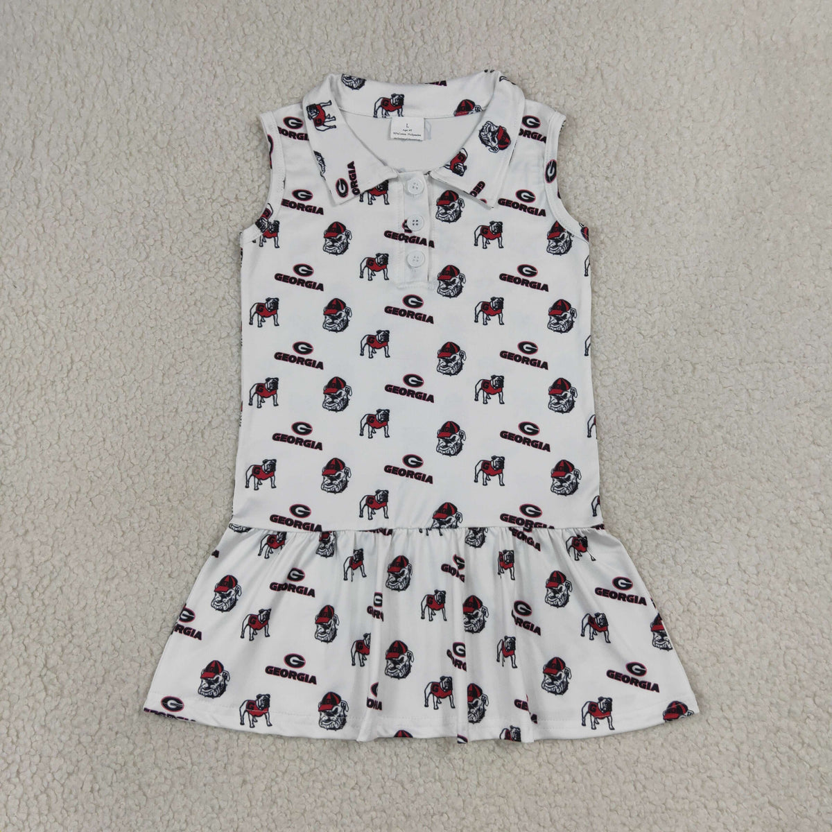 GSD3865 Baby Girls Sleeveless Georgia Team Button Ruffle Knee Length Dresses