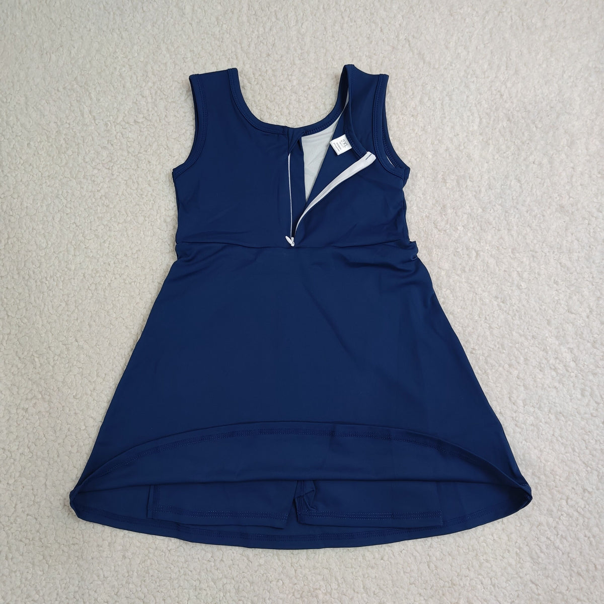 GSD3880 Baby Girls Navy Sleeveless Back Zip Yoga Active Short Bow Knee Length Dress