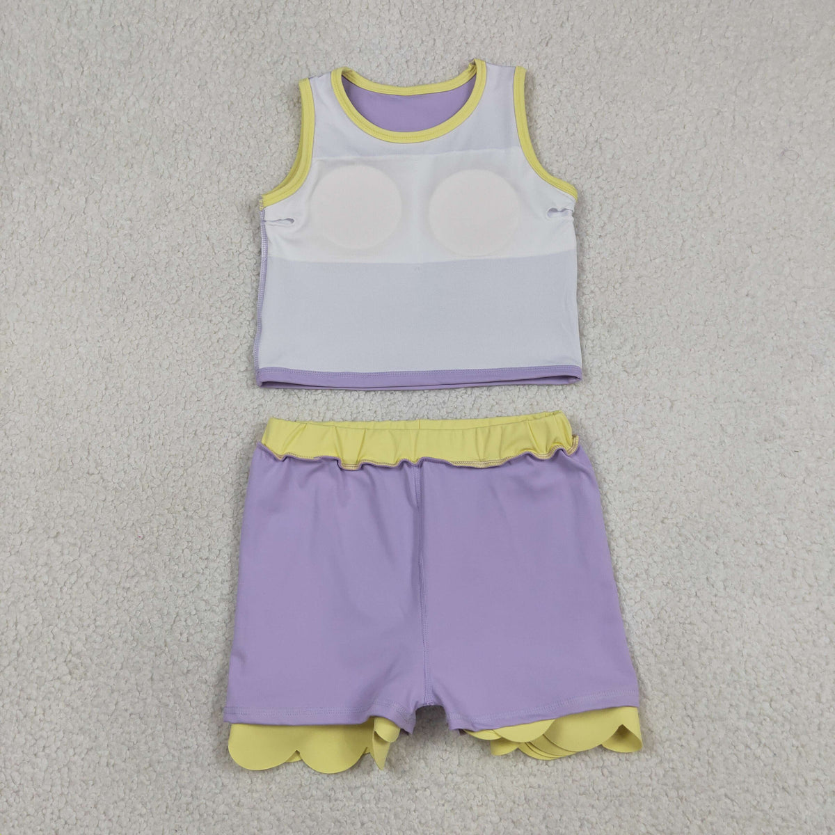 GSD4011 Baby Girls Lavender Yellow Sleeveless Vests Skirt Short Yoga Active Scallop Clothes Set
