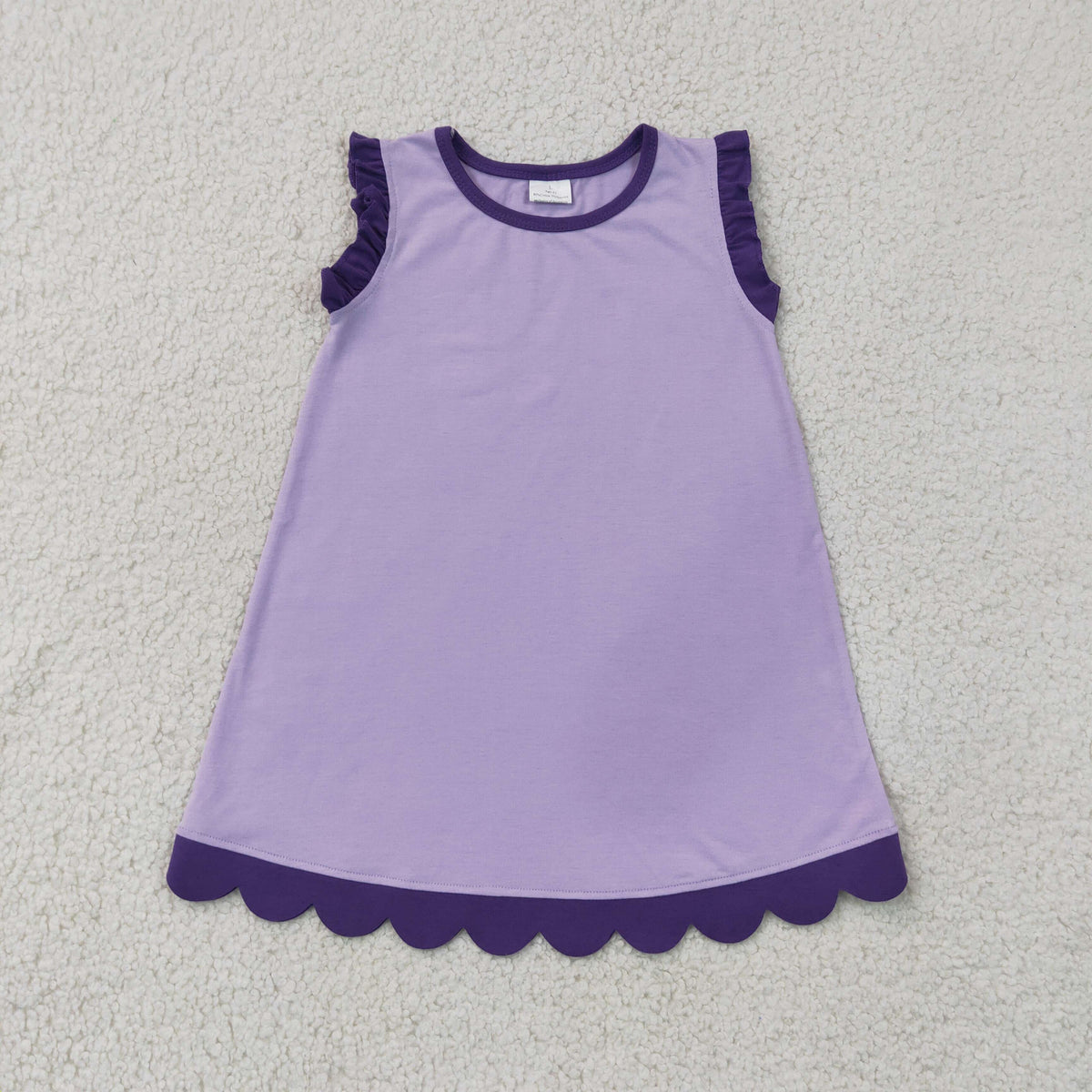GSD4051 Baby Girls Purple Lavender Sleeveless Scallop Cotton Knee Length Dress