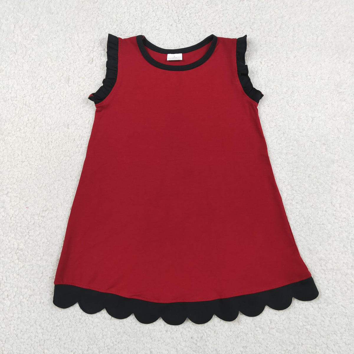 GSD4058 Baby Girls Black Maroon Sleeveless Scallop Cotton Knee Length Dress