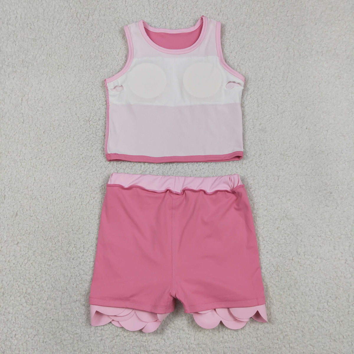 GSD4063 Baby Girls Pink Sleeveless Vests Skirt Short Yoga Active Scallop Clothes Set