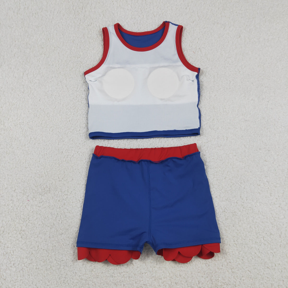 GSD4096 Baby Girls Hot Blue Red Sleeveless Vests Skirt Short Yoga Active Scallop Clothes Set