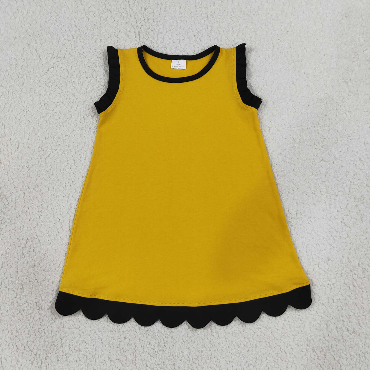GSD4098 Baby Girls Black Gold Sleeveless Scallop Cotton Knee Length Dress