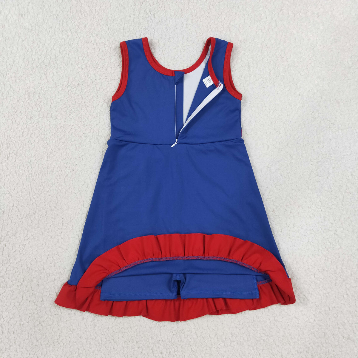 GSD4133 Baby Girls Hot Blue Red Back Zip Yoga Active Short Ruffle Knee Length Dress