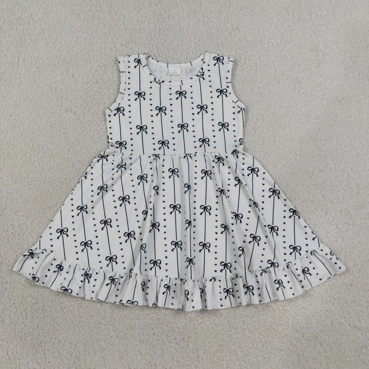 GSD4153 Baby Girls Sleeveless Hearts Bows Stripe Ruffle Knee Length Dresses