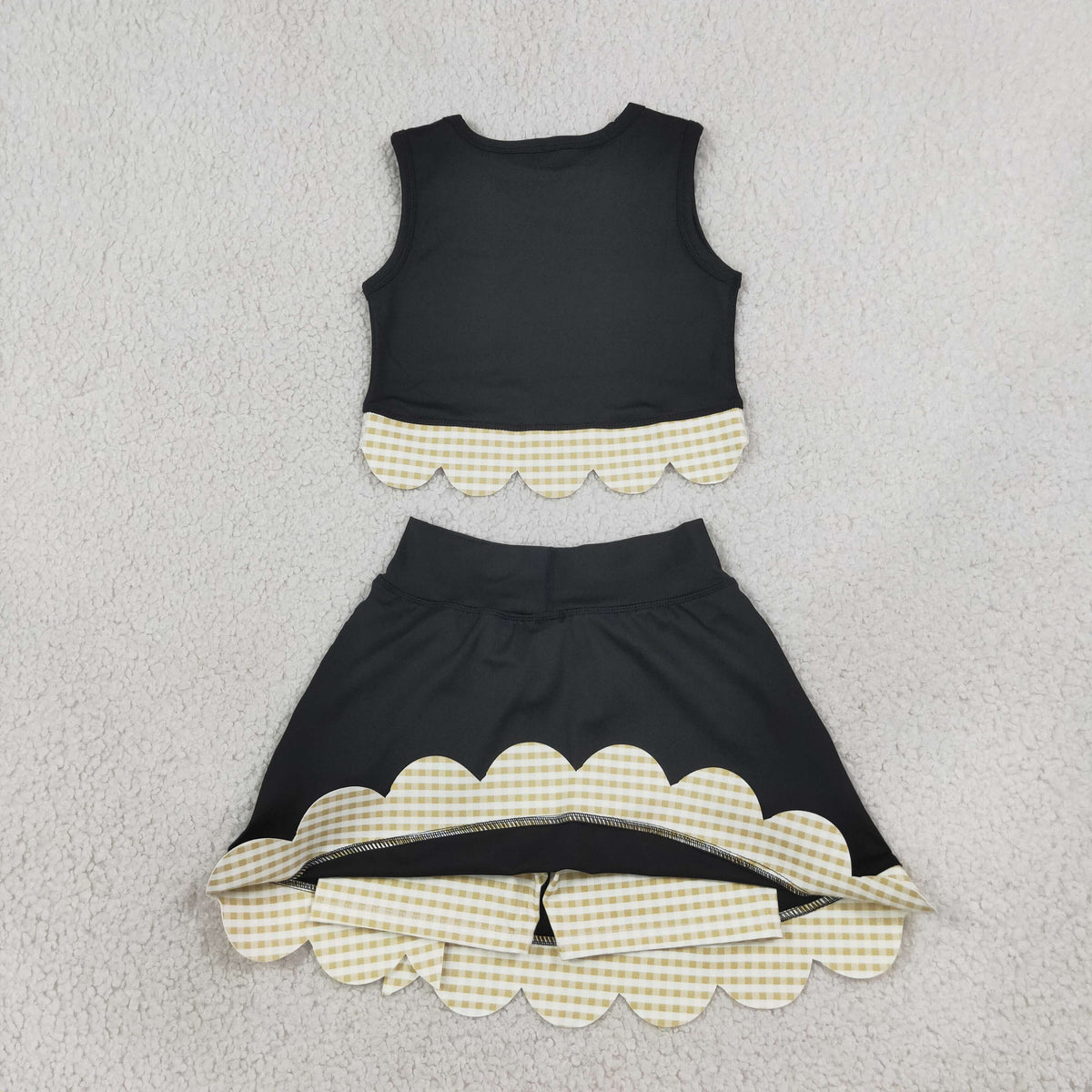 GSD4175 Baby Girls Black Yellow Vests Bows Skirt Short Yoga Active Scallop Clothes Set