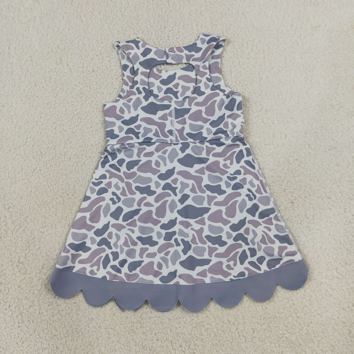 GSD4226 Baby Girls Light Grey Camo Yoga Active Short Bows Scallop Knee Length Dress