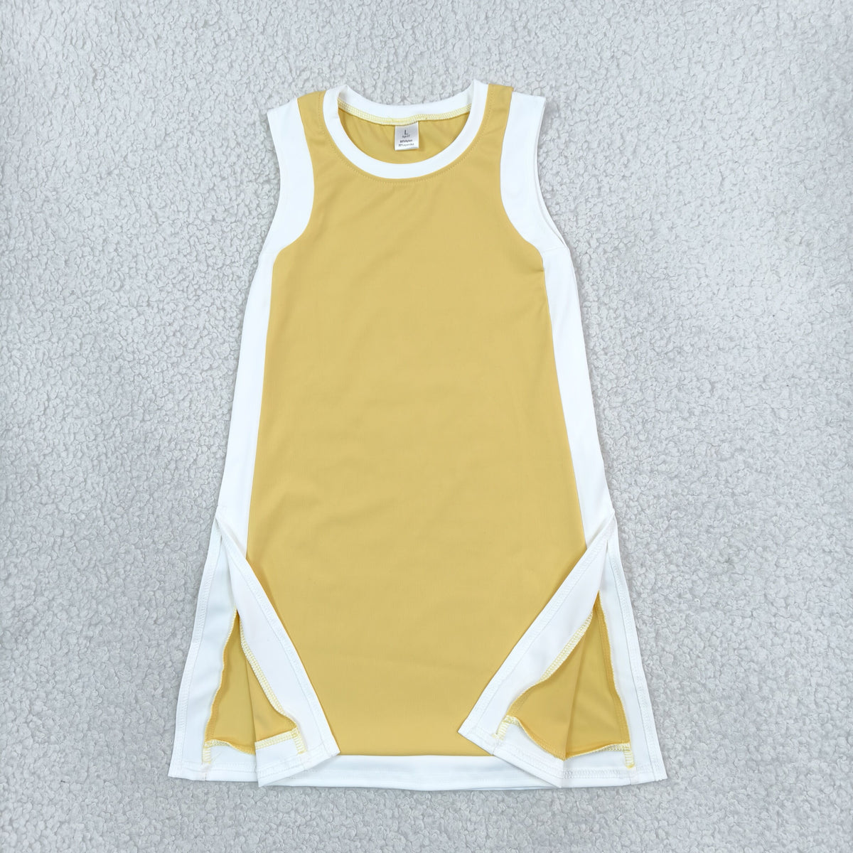 GSD4254 Baby Girls White Yellow Sleeveless Yoga Active Split Knee Length Dress