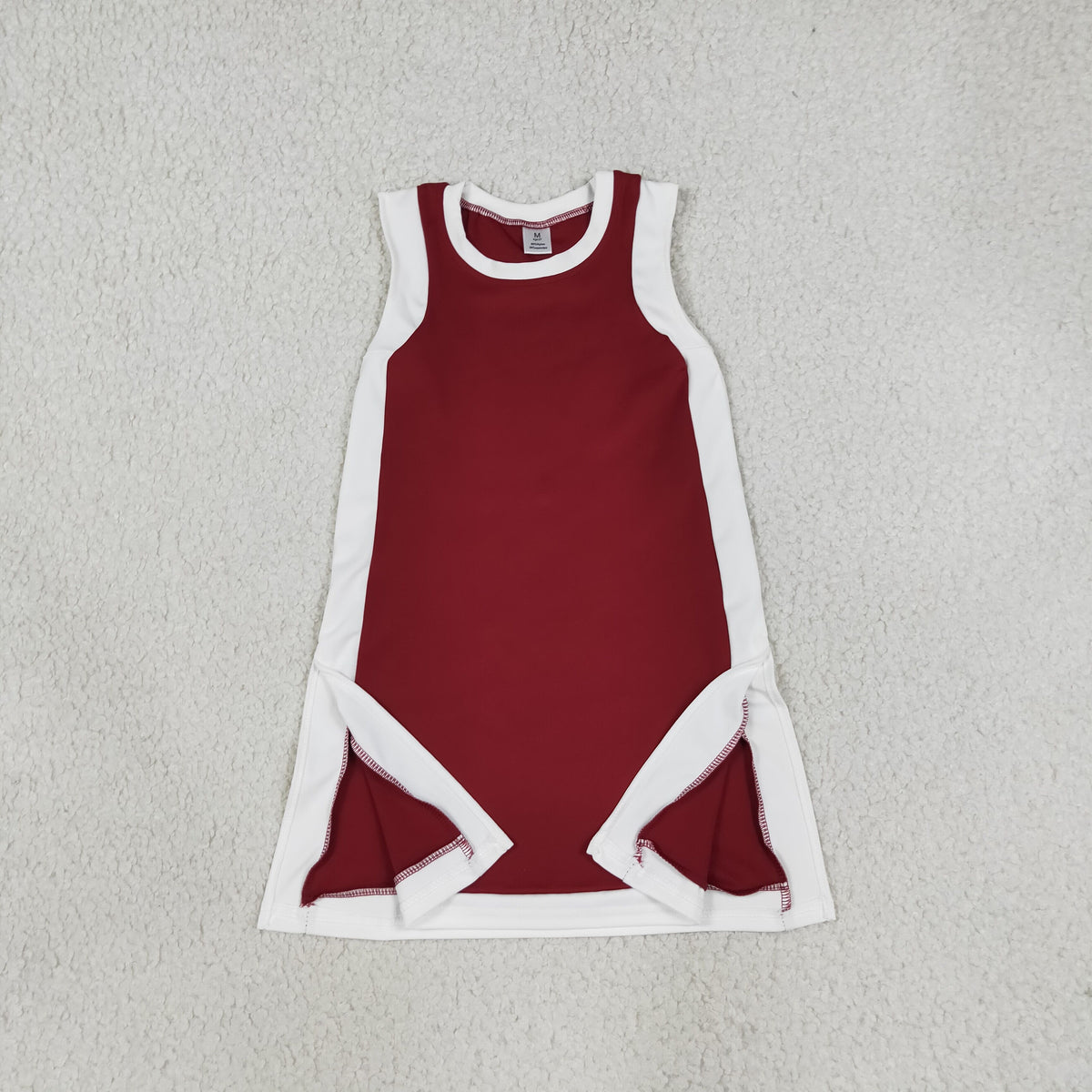 GSD4257 Baby Girls White Maroon Sleeveless Yoga Active Split Knee Length Dress