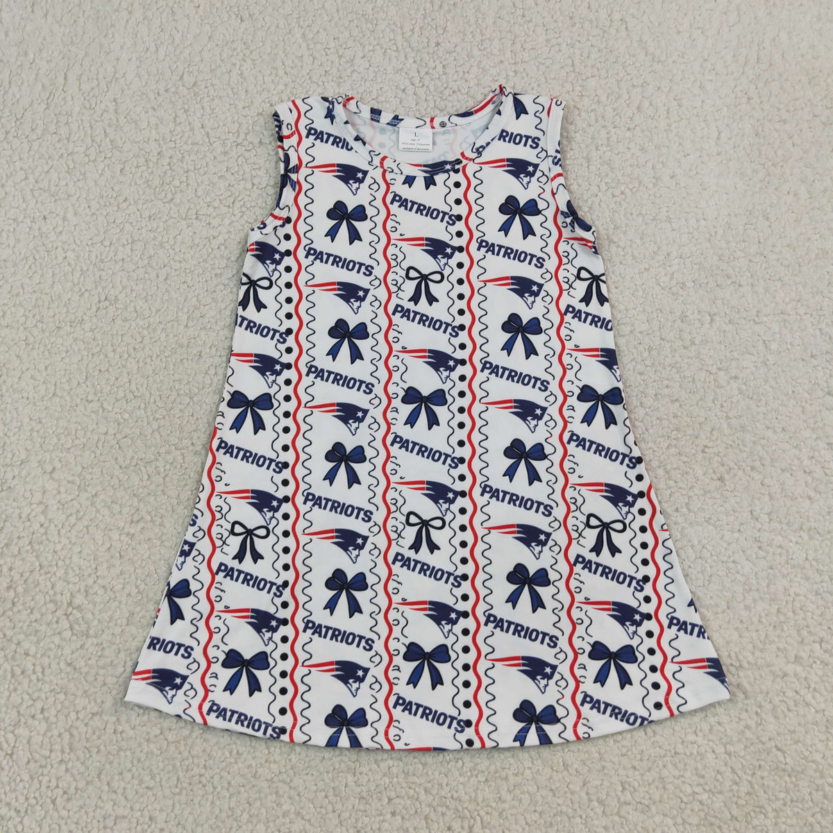 GSD4293 Baby Girls Sleeveless Patriots Bows Stripe Team Knee Length Dresses