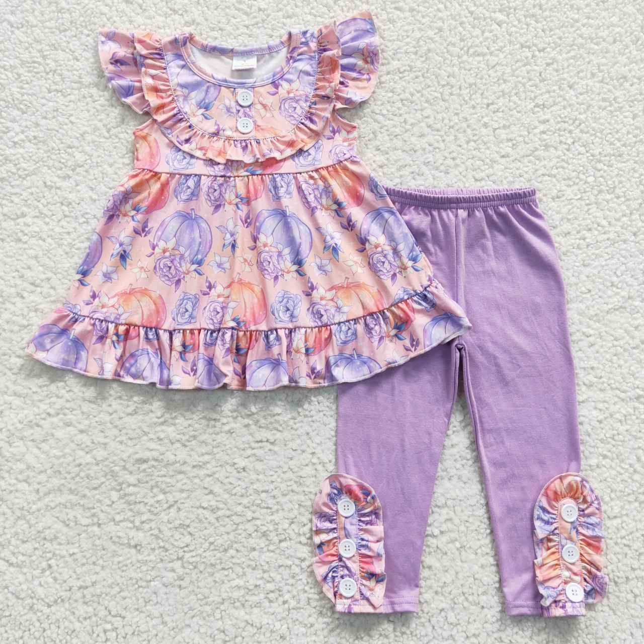 Sibling Baby Girls Bows Flowers Pumpkins Tunic Leggings Bell Bottom Pant Fall Clothes Set