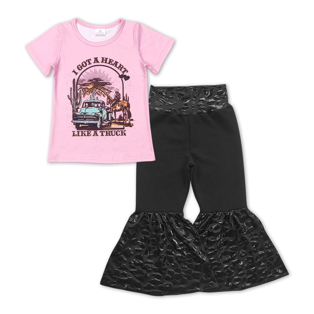 GSPO1192 baby clothes girls l got a heart like a truck bell bottoms outfit