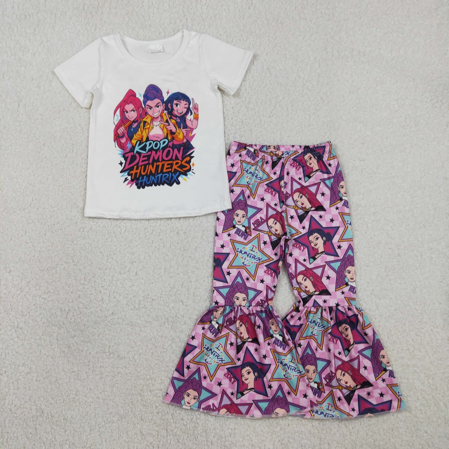 GSPO2130 Baby Girls Cartoon Demon Hunter Top Bell Bottom Pants Clothes Sets