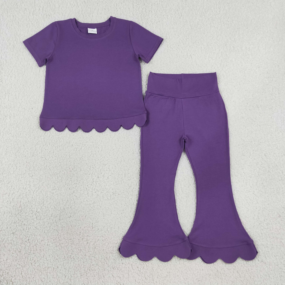 GSPO2346 Baby Girls Purple Short Sleeve Top Bell Bottom Scallop Cotton Clothes Set