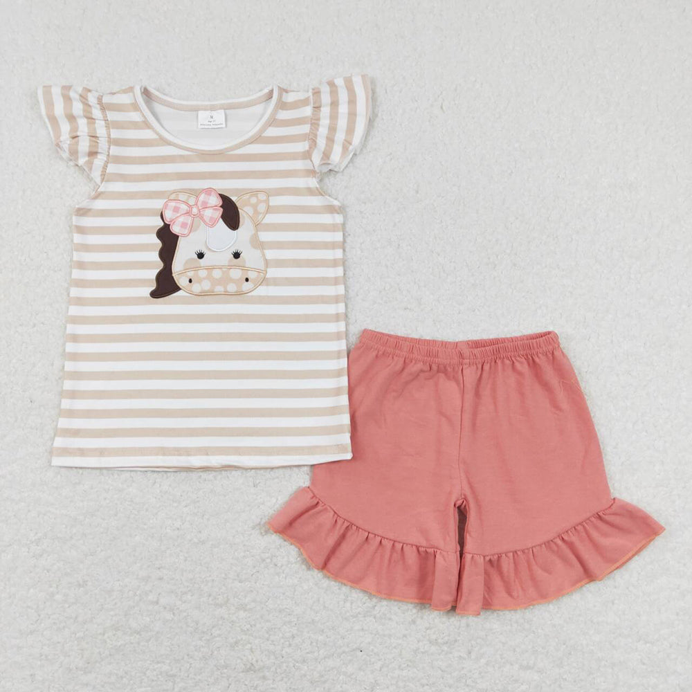 GSSO0423 baby girl clothes horse embroidery outfit