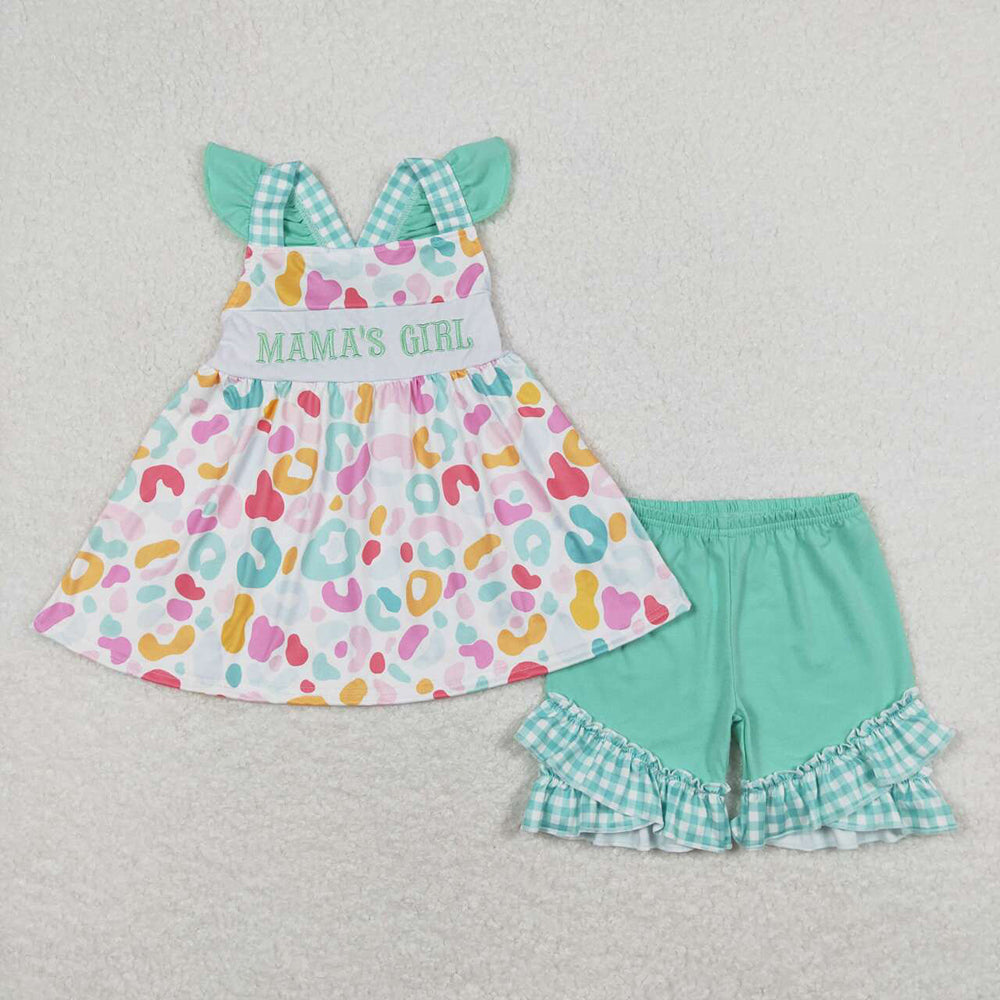 GSSO0815 baby girl clothes Mama's Girl leopard summer outfits