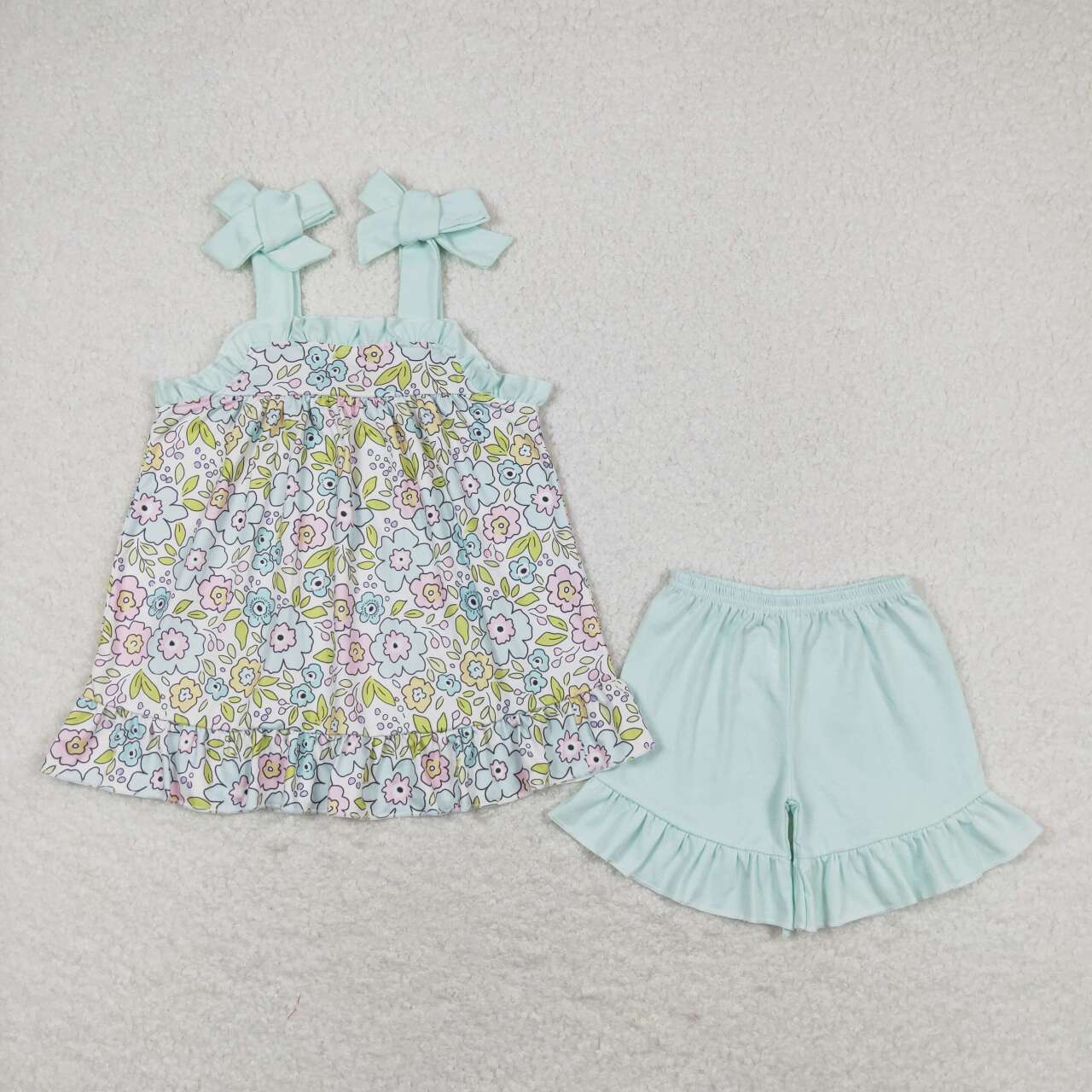 GSSO1018 baby girl clothes blue floral toddler girl summer outfits