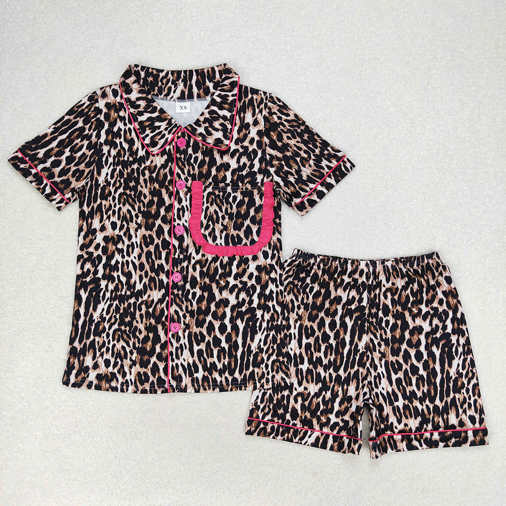 GSSO1122 adult women pajamas black leopard summer lounge wear sets