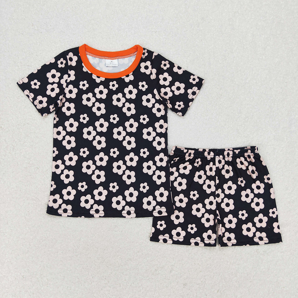 GSSO1359 baby girls black flowers shirt shorts summer outfits