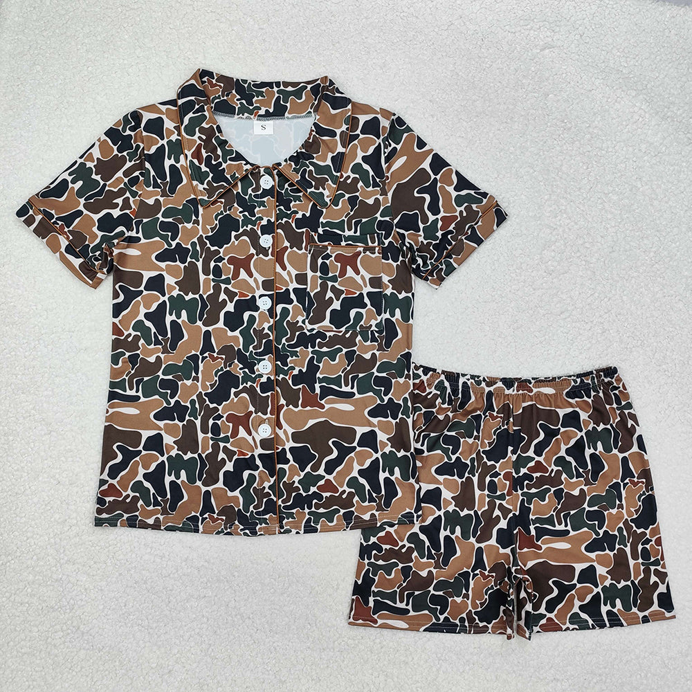 GSSO1538 adult women pajamas duck brown camouflage summer lounge wear sets