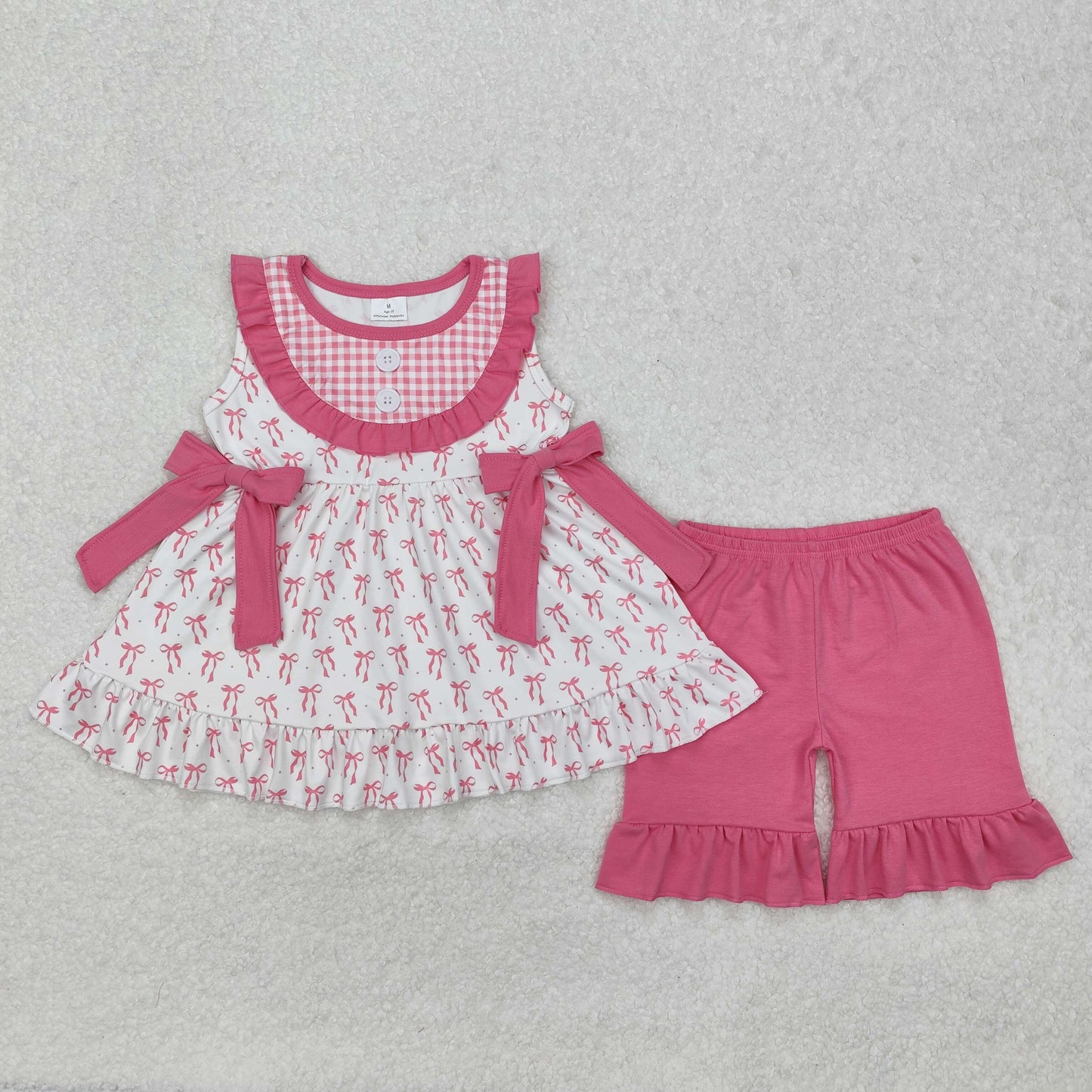 GSSO1639 baby girl clothes pink bows print toddler girl summer outfit