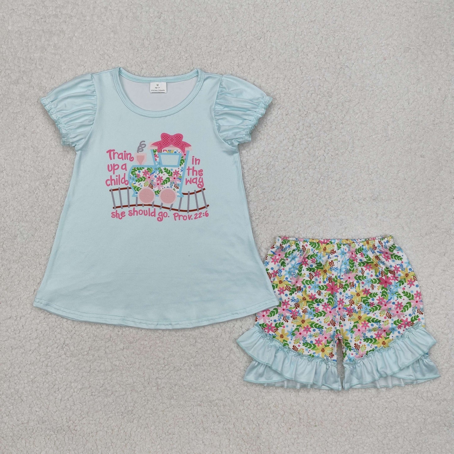 Sibling Baby Girls Short Sleeves Flowers Tunic Top Ruffle Shorts Clothes Sets