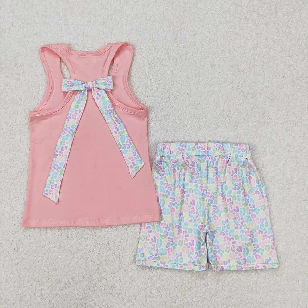 GSSO1783 baby girls pink bow leopard summer outfits