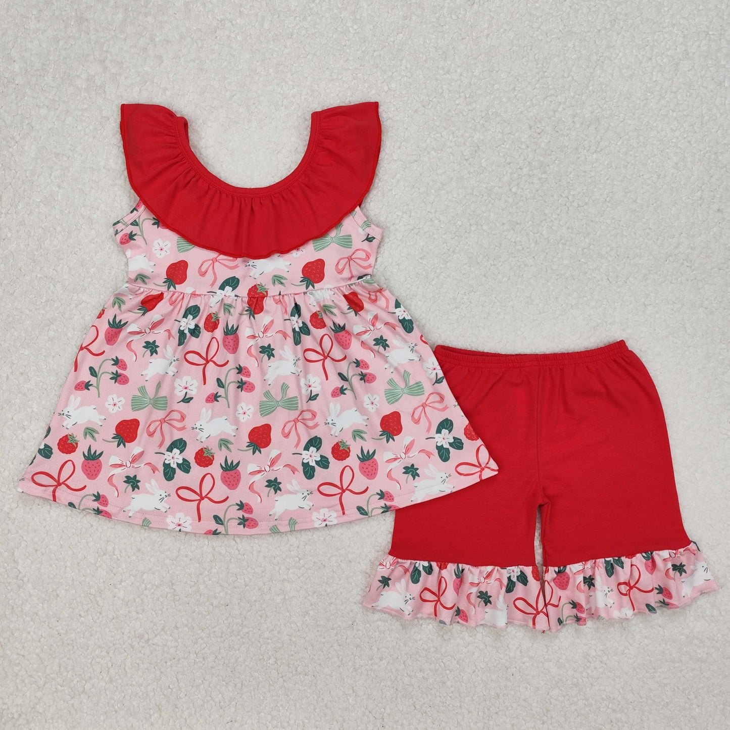 Sibling Baby Girls Sleeveless Floral Easter Rabbits Bow Tunic Ruffle Shorts Clothes Sets