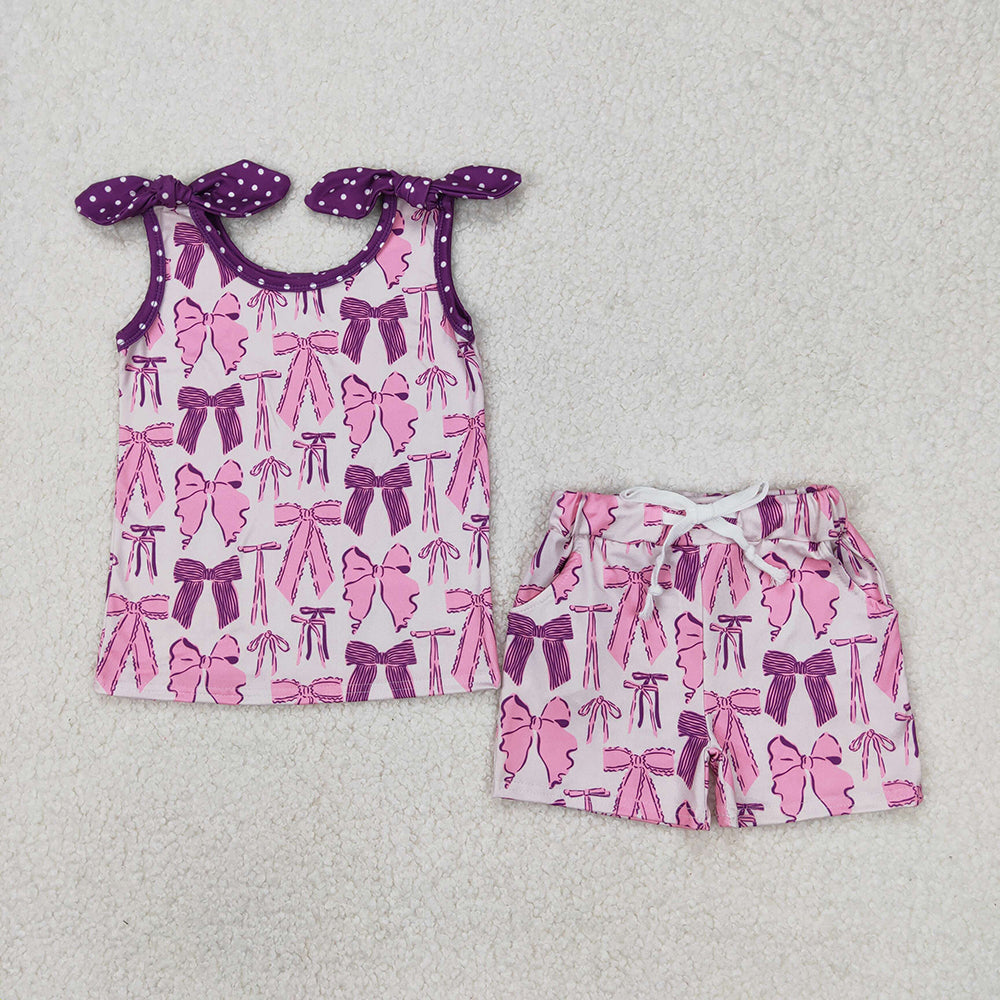 GSSO2207 Baby girls purple bows shirt shorts outfits