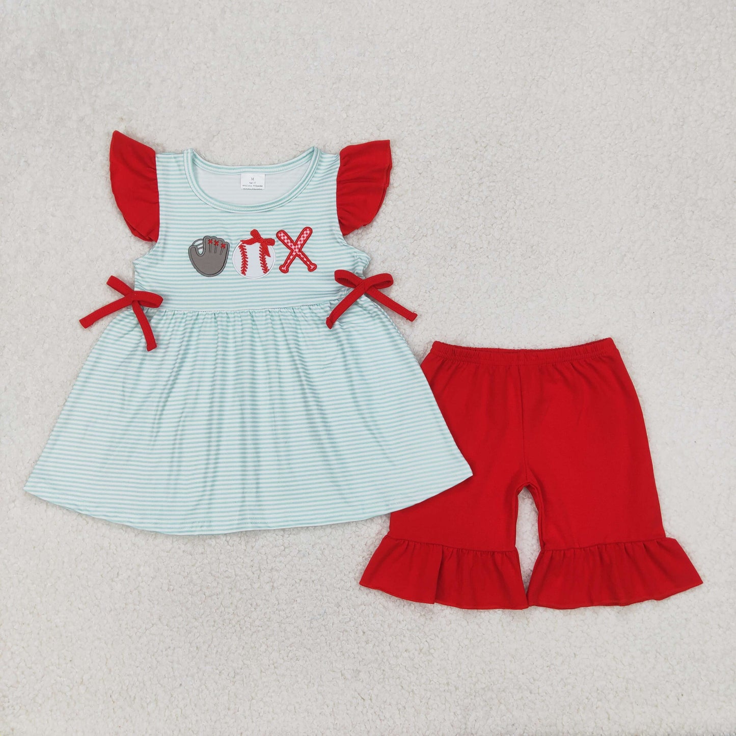 Sibling Baby Girls Embroidery Baseballs Summer Shorts Sets Clothes Sets