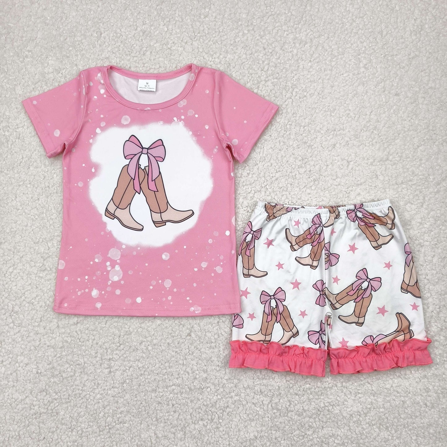 Sibling Baby Girls Short Sleeve Flowers Boot Tops Biking Ruffle Shorts Clothes Sets