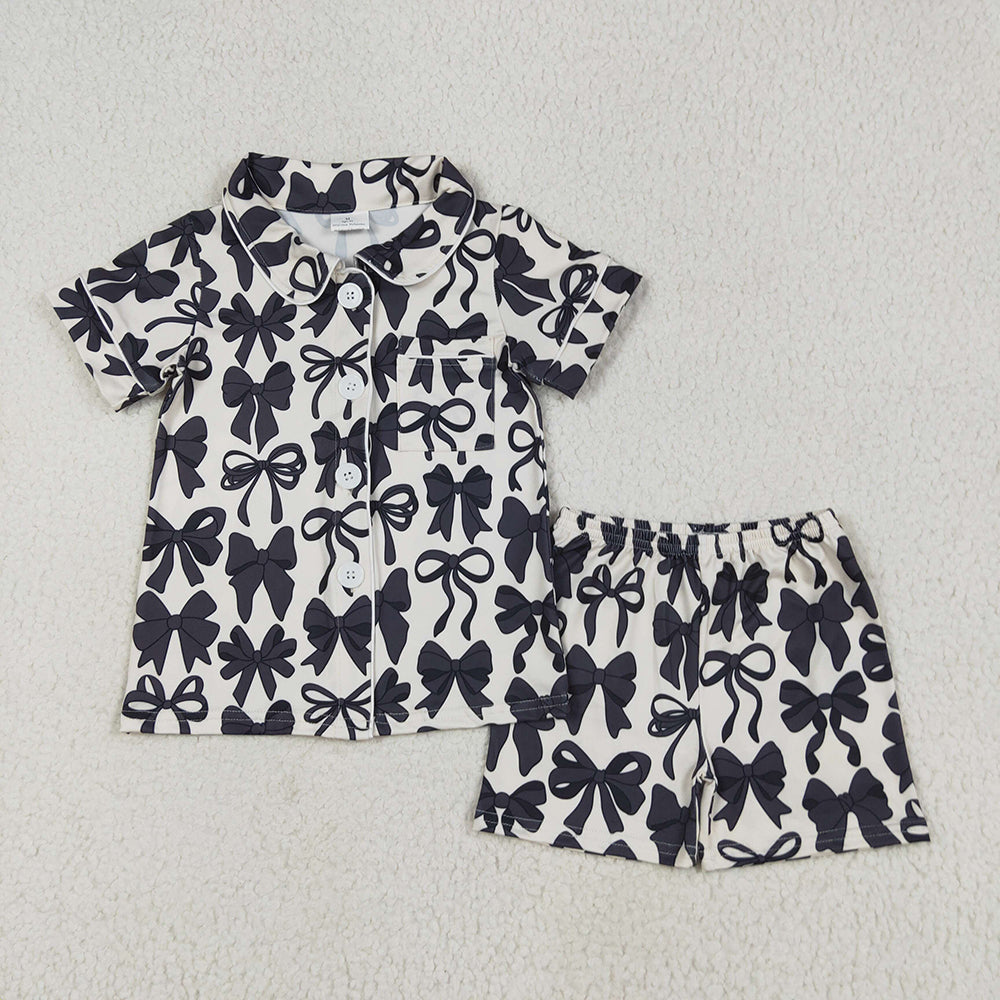 GSSO2663 Girls Buttons black bows Fashion Wear Pajamas