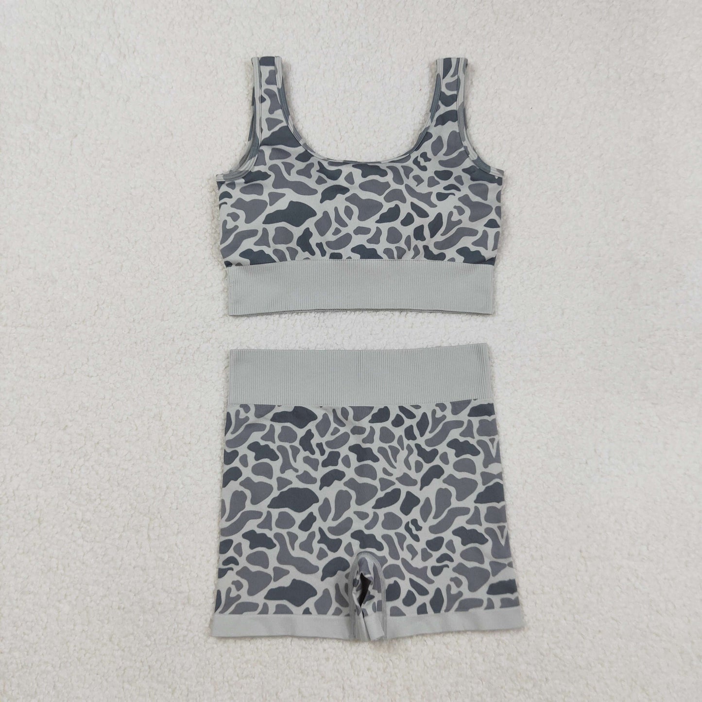 GSSO2702 Adult Women Grey Camo Vest Top Shorts Thick Fabric Clothes Sets