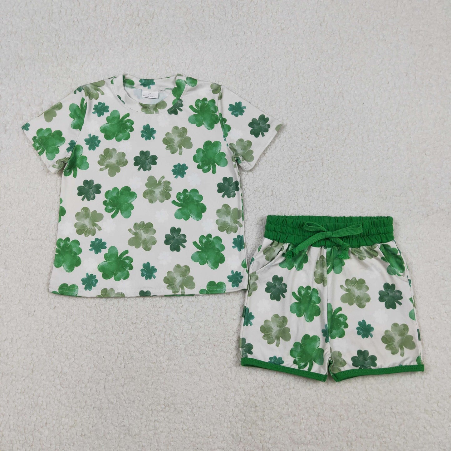 GSSO2744 Baby Girls Green Clovers Top Pockets Shorts St Patrick Clothes Sets